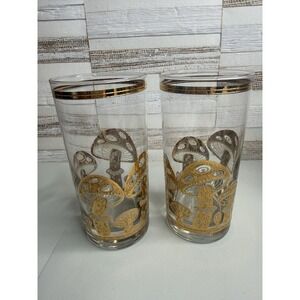 Vintage Culver Mushroom Glasses 22K Gold Highball set of two Excellent Condition